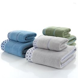 Towel Drop 100% Cotton Men Set 3PCS/Set Plaid Solid One Piece 70 140cm Bath Two Pieces 34 74cm Face Hand Towels