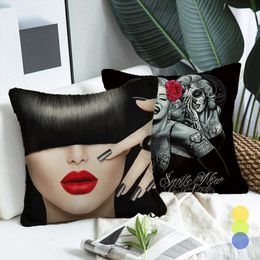 Pillow Modern Lady Pattern Decorative Throw Covers S Fauxlinen Sofa Cover Square Couch Office Home Car Decoration