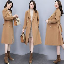 Women's Wool Women's & Blends 2022 Winter Double Sided Cotton Craft Overcoat Mid-Length Slim Trench Coat Korean Style Woollen No Pilling