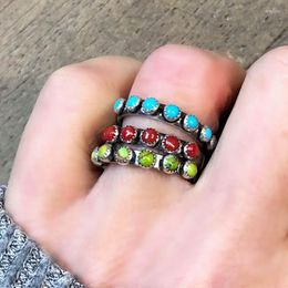 Cluster Rings Vintage Antique Silver Turquoise Red Coral Eternity Band Stacking Boho Ethnic Tribal Beach Party Jewellery Accessories Gift