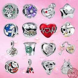 925 Silver Charm bead fit Pandora Charms Bracelet Lipstick Star Heart Lock Candy Cake charmes ciondoli DIY Fine Beads Jewellery