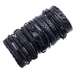 Men woman cowhide Bracelet DIY Beaded Strands black Hip hop Combination suit Bracelet 10styles/1set