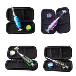 Headshop214 Hookah Glass Pipe Coloured Cooling Oil Inside Core Smoking Pipes 510 Titanium Tip Quartz Banger Nail 45/90 Degree Dabber Tool Silicon Jar Portable Bag