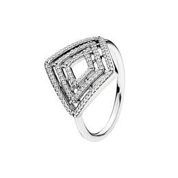 CZ diamond Geometric Lines Rings Women 925 Sterling Silver Wedding Jewellery For pandora girlfriend engagement Ring Set with Original Box