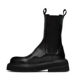 High Men Chelsea Boots Leather Men's Motorcycle Boots Ankle Mens Black Platform Shoes Solid Knight Boot