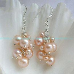 4-8mm pink Earring Freshwater Cultured Pearls Grape Silver Hook Dangle