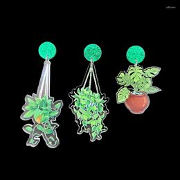 Dangle Earrings Fresh Office Style Monstera Scindapsus Orchid Leaf Green Plant Hanging Basket Fashion Woman's Jewelries