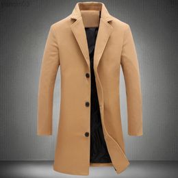 Men's Suits Blazers Thickened Mens Jackets And Coat Winter Warm Solid Color Wool Trench Blends S-Lim Long Jacket Outfit Overcoat Men Jackets L220902