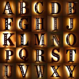 Wall Lamp Personalized LED 26 A-Z Letters Alphabet With Custom Name Wood Nightlights For Children Kids Baby Bedroom Home Decor