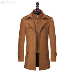Men's Suits Blazers New Winter Wool Jacket Slim Fit s Fashion Outerwear Warm Man Casual Overcoat Pea Plus Size M-XXXL L220902