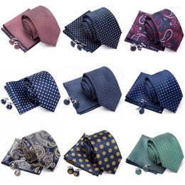 Bow Ties Mens Jacquard Tie Cravat Cufflinks Set Luxury Necktie Fashion Stripe For Men Gift Wedding Dress Handkerchief Accessories