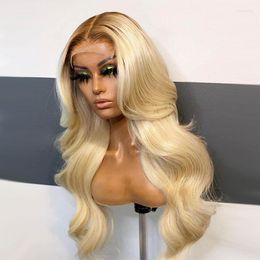 Ombre Blonde Spitze Front Perücke 13x4 Körper Welle 613 Frontal Menschliches Haar Perücken Für Frauen Transparent Brasilianische Remy t4