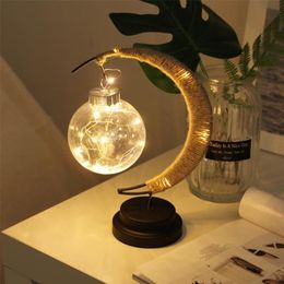 Other Event Party Supplies Metal Led Moon Lights With Shiny Lamp Ball Takraw Handmade Natural Linen Garland Night Lights Ramadan Country Wedding Decoration 220901