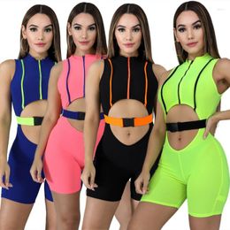 Women's Jumpsuits Women's & Rompers Summer 2022 Women Sexy Playsuit Shorts Buckle Hollow Out Sleeveless Female Bodycon Fitness