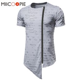 Men's T Shirts Hip Hop Zipper Hole Short Sleeve Mens T-shirt Summer O-Neck Long Section Tshirt For Man Fashion Brand Workout Shirt Men Clothing 220902