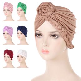 Beanie/Skull Caps Women Hair Loss Islamic Beanies Head Scarf Muslim Hijab Braid Wrap Turban Hat Chemo Cap Cancer Femme Bonnet Indian Cover Solid