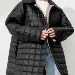 Womens Down Parkas Womens Double Sided Square LaceUp Bread Cotton Clothes Fashion Casual Loose Belted Jacket Winter MidLength Jacket 220902