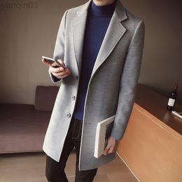 Men's Suits Blazers Autumn Winter 2020 Men Wool Blend Jacket Windjacket Mid-Length Trench Coat Korean Slim British Overcoat Wind- L220902