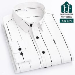 Men's Casual Shirts Summer Men's Professional Business Bamboo Fibre Printing Long-sleeved Shirt Comfortable Breathable Slim