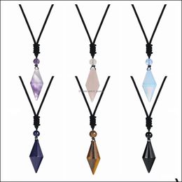 Pendant Necklaces Natural Crystal Quartz Hexagonal Cone Pendant Necklace For Women Men Double Point Faceted Cut Healing Dhseller2010 Dhxe2