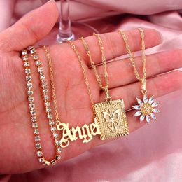 Chains JUST FEEL Angel Letter Rhinestone Chain Choker Necklace For Women Multilayer Butterfly Crystal Flower Pendants Necklaces Jewellery