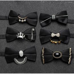 Bow Ties Classic Black Self Tie For Men Silk Bowtie Solid Men's Wedding Red Rhinestone Groom Bowties B201