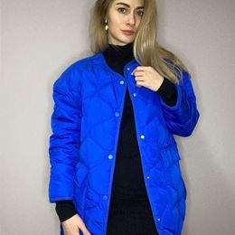 Ned iCclek Womens Blue Overdimensionerade vinter quiltade rockar Parkas bf Bomber Spring Woman Jacket Warm Streetwear Femme Coat 220902
