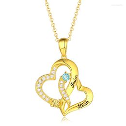 Pendant Necklaces Custom Letter Double Heart Necklace For Women Engraved Name With Birthstone Choker Chain Gold Colour