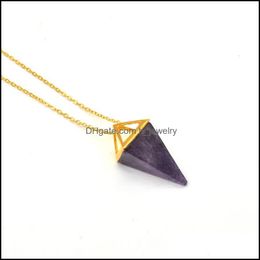 Pendant Necklaces Fashion Geometric Real Colorf Nature Stone Necklace Crystal Necklaces Gems Stones Pendant For Women An Dhseller2010 Dhnpu