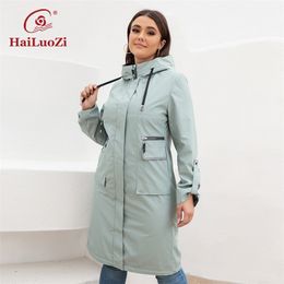 Womens Jackets HaiLuoZi Spring Womens Trench Coat MidLength Waterproof Hooded Jacket Women Plus Size Sports Solid Colour Windbreaker 9666 220902