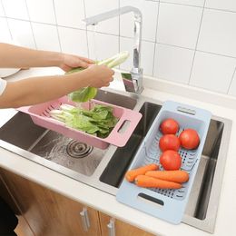 Kitchen Storage Retractable Sink Drain Basket Rectangle Plastic Dish Rack Philtre Fruit Vegetable Case Household