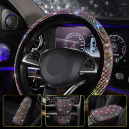 Steering Wheel Covers Universal Car Tuning Sparkle Bling Cover Armrest Pad Gear Rhinestone Diamond Interior Accessories