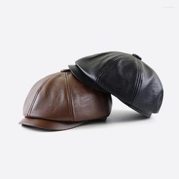 Berets Jamont 2022 Soft PU Leather Classic Beret Gorro Invierno Hombre Sboy Gatsby Bone Baret Winter Mens Black Hats 56-58CM