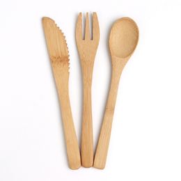 Bamboo woob knife fork and spoons three-piece set Western tableware cake spoon outdoor portable set LK267