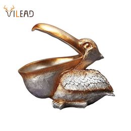 Decorative Objects Figurines VILEAD 22cm Resin Pelican Statue Key Candy Container for Home Decoration Accessories Storage Table Desk Decor Living Room T220902
