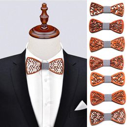 Bow Ties Fashion Wooden Tie For Men Unisex Hollow Out Carved Retro Neck Adjustable Strap Vintage Bowtie Bowknots Slim