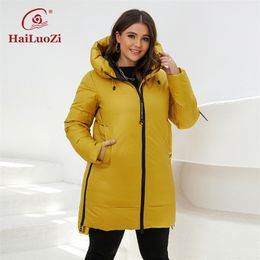 Womens Down Parkas HaiLuoZi Winter Womens Jacket Plus Size Pocket Thick Windproof Cotton Parka Warm Hooded Female Outwear Women Coat 872 220902