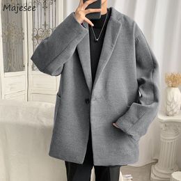 Men's Suits Blazers Blends Men Plus Velvet Bags Single Breasted Turn-Down Collar Long Sleeves Solid Male Wool Autumn Winter Overcoats Windbreaker L220902