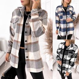 Women's Wool Women's & Blends Casual Plaid Jacket Coat Woman Autumn Winter Button Long Sleeve Outwear 2022 Black Pocket Slim Woollen