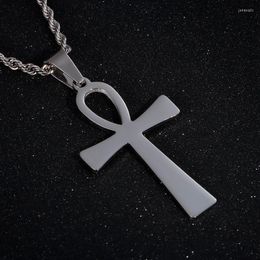 Pendant Necklaces HaoYi Stainless Steel Egypt Cruz Necklace For Men Fashion Symbol Of Life Jewelry