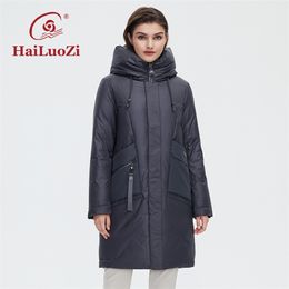 Womens Down Parkas HaiLuoZi Womens Winter Jacket High Collar Middle Length Thick Lady Coat Fashion Big Pocket Elegant Female Parkas 6026 220902