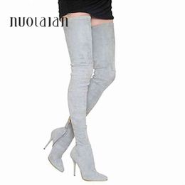 Boots 2021 Brand Autumn Winter Women Long Stretch Slim Thigh High Fashion Over the Knee Heels Shoes Woman 220901