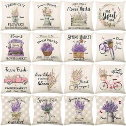 lavender pillow cases Canada - Pillow Spring Floral Letters Cover 45X45cm Pink Truck Lavender Decorative Linen Farmhouse Home Decor Pillowcases