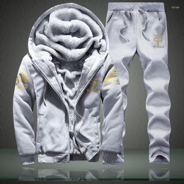 Men's Tracksuits 2022 Autumn Winter Men's Thicken Fleece Men Sets Sweatsuit Casual Two Piece Set Printed Hoodie Pants Clothing