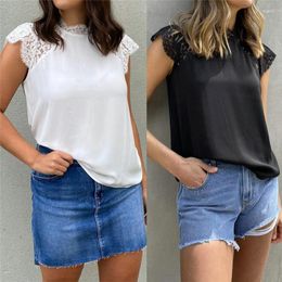 Women's Blouses Women's & Shirts Elegant Summer Short Sleeve Women 2022 Lace High Neck Sexy Straight Tops Street Fashion Black White