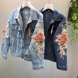 Autumn 3D Flower Denim Jacket Women Moda Bordado Cowboy Jean Jean