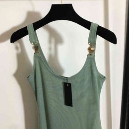 Brand Casual Dresses Spring and summer 2022 new fashion temperament metal buckle sexy open back cotton suspender dress