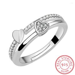 Cluster Rings 925 Sterling Silver Wedding For Women Double Heart Zirconia Opening Ring Valentine's Day Present Party Jewellery Gift/rkqrq