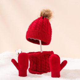 Hats Three-piece Children's Hat Scarf And Gloves Woolen Monochromatic Twist Warmth In Stock Set