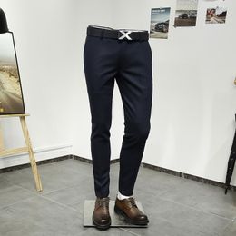 Men's Suits Men's & Blazers 50% Wool Men Long Pants Deep Blue Fashion Wedding Groom Autumn Spring Winter Office Gentleman Pant Slim
